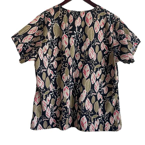 White Swan Women Scrub Top XL Foliage Print Medical Uniform Nurse Workwear Fall - Picture 3 of 8